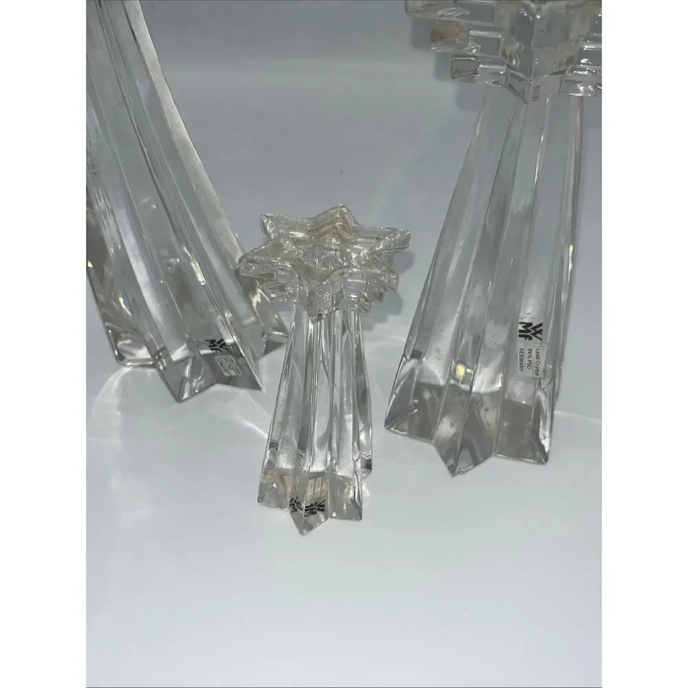 Set Of 3 WMF Germany Shooting Star 24% Lead Crystal Candle Holders 8,6,4